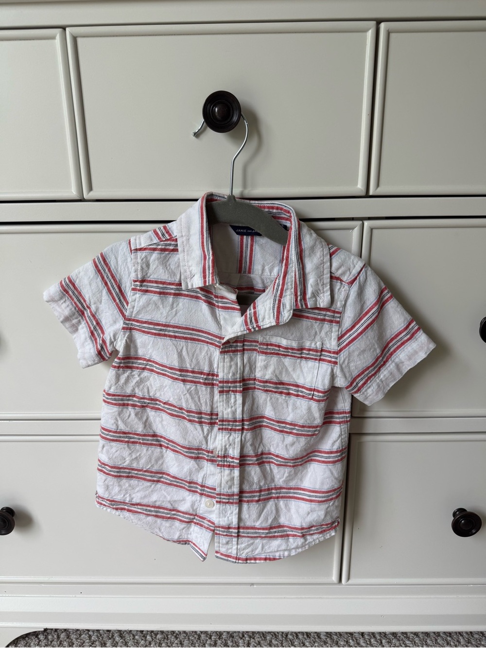 Janie and Jack White Shirt with Red Stripes Short Sleeve Button-Down